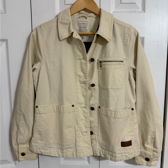 L.L. Bean women’s chore jacket cream color flannel lined size XS - Picture 1 of 6